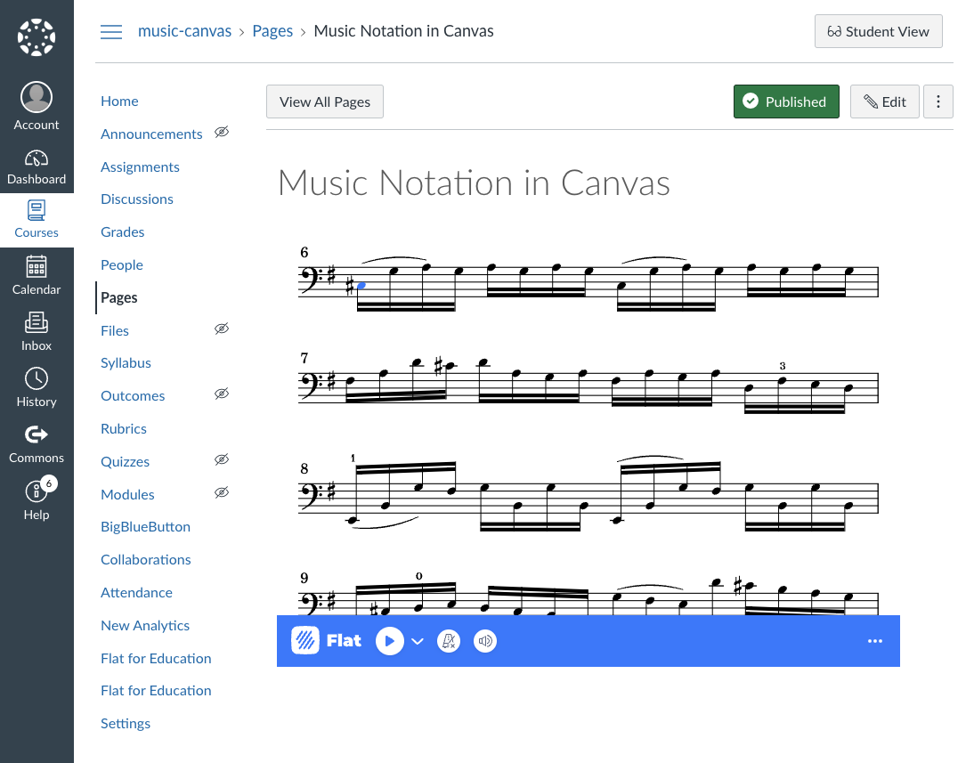 Ingesloten muzieknotatie in Canvas LMS