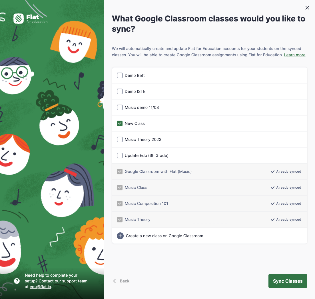 Selecteer cursussen om te synchroniseren vanuit Google Classroom